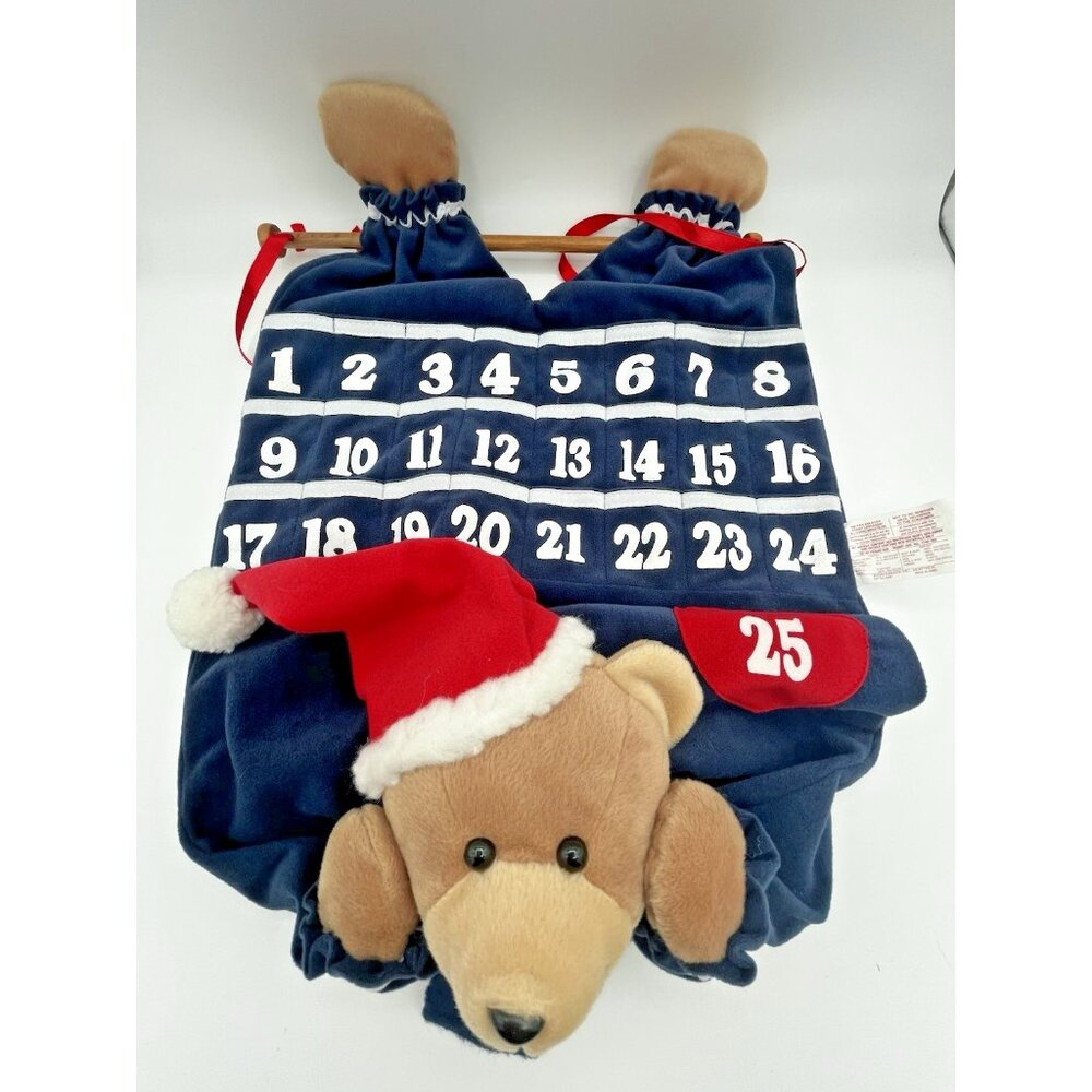 Vintage 90s Avon Advent Calendar Brown Bear With Santa Hat and Pockets‎